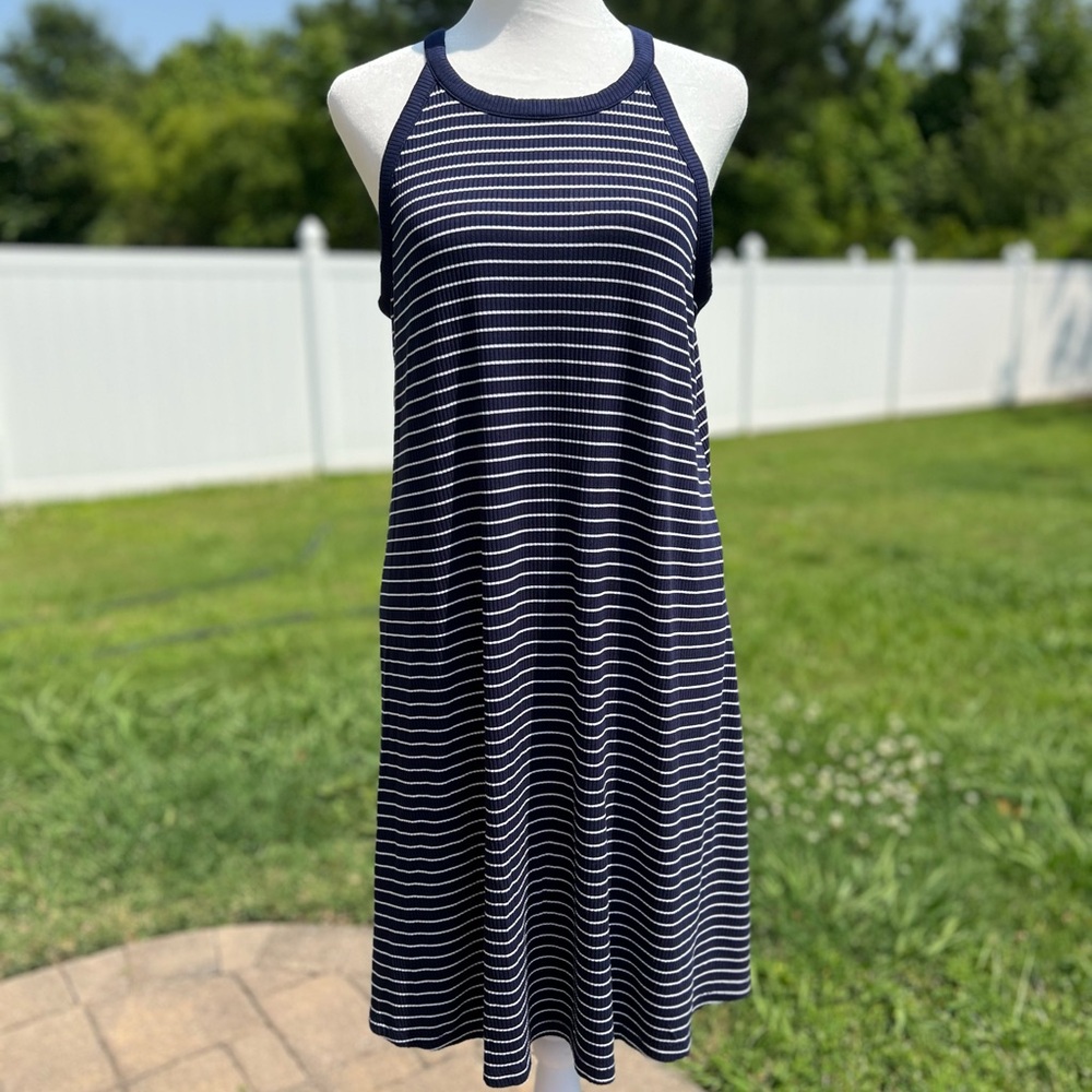 Old Navy Sleeveless Tank Dress Navy Blue with White Stripes Sz Large